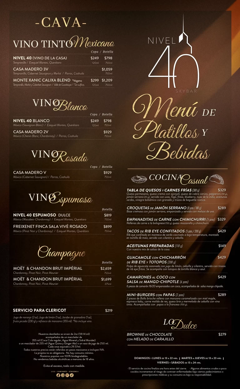 Nivel 40 Skybar - Menú (1)