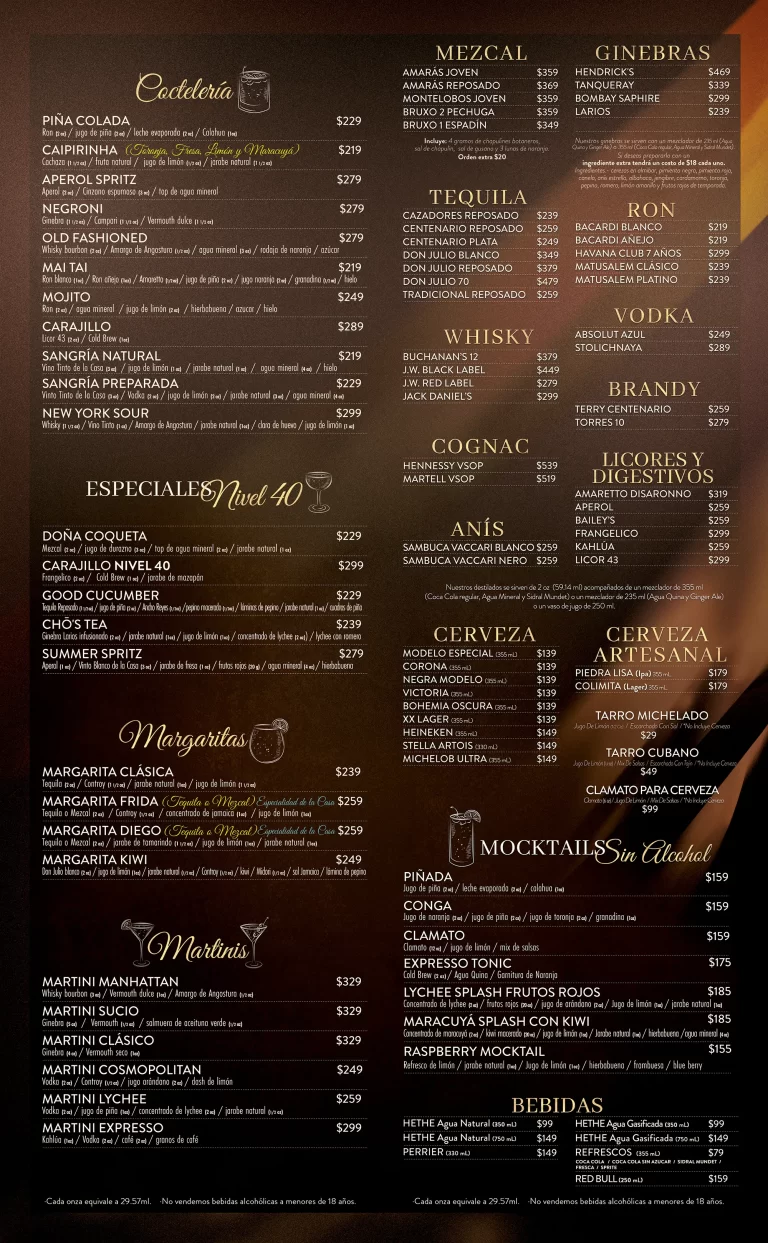 Nivel 40 Skybar - Menú (2)